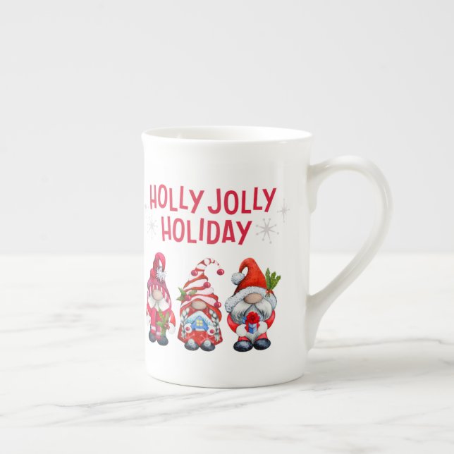 Holly Jolly Holiday Gnomes Whimsical Weihnachten Prozellantasse (Rechts)