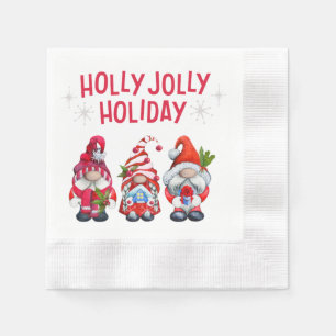Holly Jolly Holiday Gnomes Whimsical Weihnachten Serviette