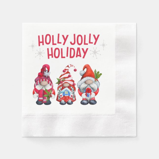 Holly Jolly Holiday Gnomes Whimsical Weihnachten Serviette (Vorderseite)