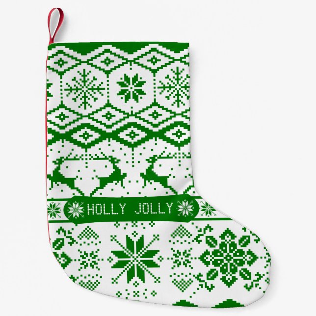 Holly Jolly Knitted Christmas Rentier Kleiner Weihnachtsstrumpf (Vorderseite)