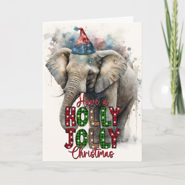 Holly Jolly Merry Christmas Santa Elephant Card Karte (Vorderseite)