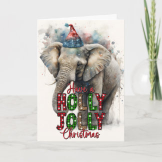 Holly Jolly Merry Christmas Santa Elephant Card Karte