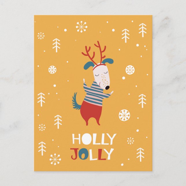 Holly Jolly mit Niedlicher Dog Postcard zu Weihnac Postkarte (Vorderseite)