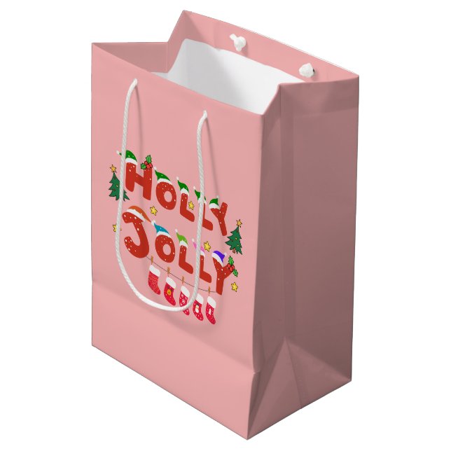 Holly Jolly Mittlere Geschenktüte (Vorderseite Schrägansicht)