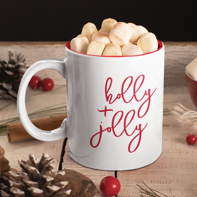 Holly Jolly Modernes Niedliches Script Minimalisti Zweifarbige Tasse (Von Creator hochgeladen)