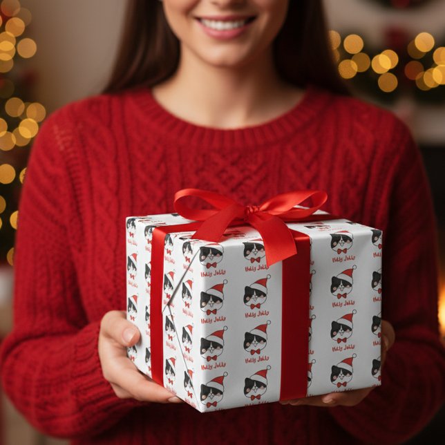 Holly Jolly Niedlich Christmas Santa Cat Geschenkpapier (Von Creator hochgeladen)