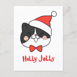 Holly Jolly Niedlich Kawaii Cat Minimalistisch Feiertagspostkarte