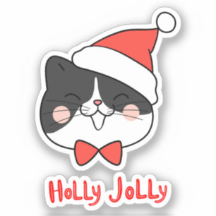 Holly Jolly Niedlich Kawaii Santa Cat Weihnachten Aufkleber