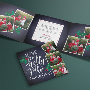 Holly Jolly Niedliches rustikales Multi-Foto Dreifach Gefaltete Urlaubskarte