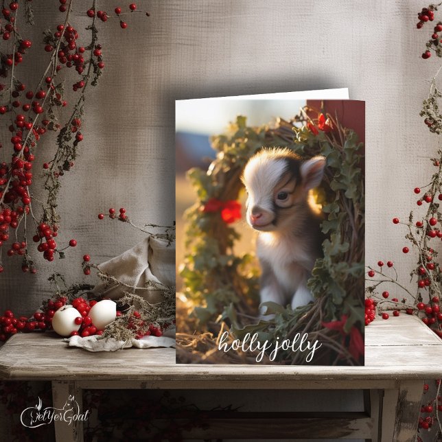 Holly Jolly Nigerian Dwarf Baby Goat Karte (Baby Animals are loved by everyone - share this Nigerian Dwarf Baby this Christmas  #zazzlemade )
