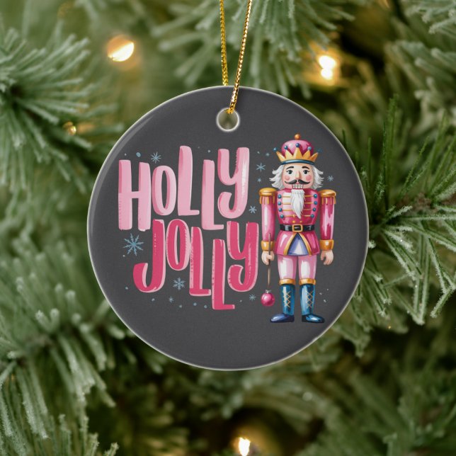 Holly Jolly Nutcracker Christmas Coquette Preppy Keramik Ornament (Baum)
