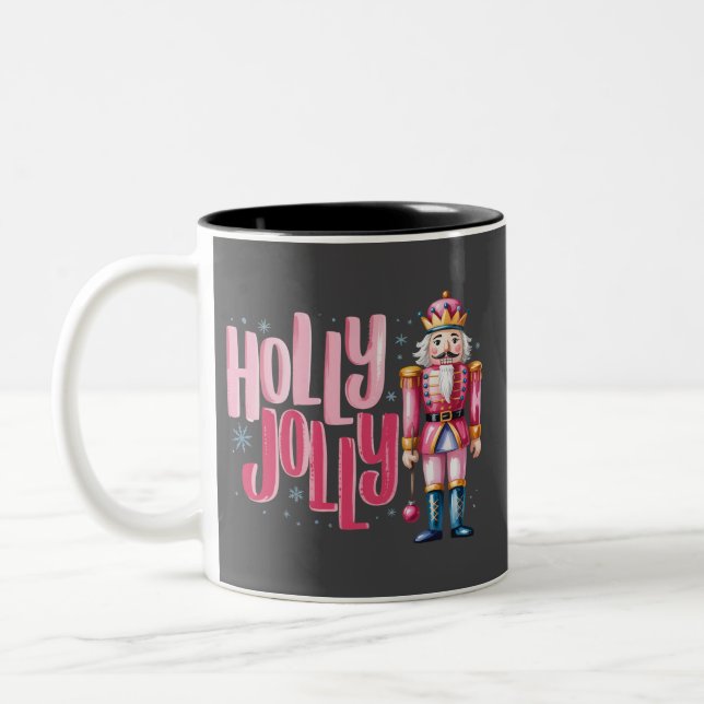 Holly Jolly Nutcracker Christmas Coquette Preppy Zweifarbige Tasse (Links)