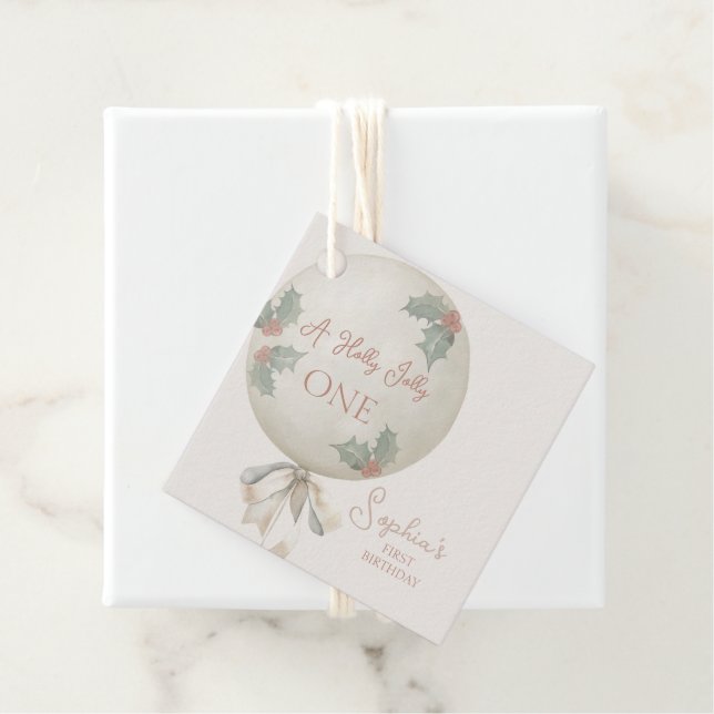 Holly Jolly ONE Christmas Vintage Balloon Birthday Geschenkanhänger (Beispiel)