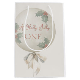 Holly Jolly ONE Christmas Vintage Balloon Birthday Mittlere Geschenktüte