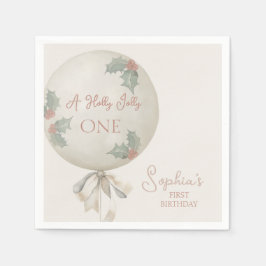 Holly Jolly ONE Christmas Vintage Balloon Birthday Serviette
