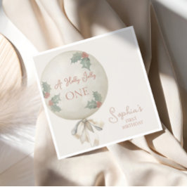 Holly Jolly ONE Christmas Vintage Balloon Birthday Serviette