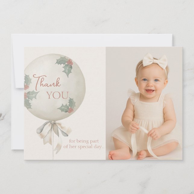 Holly Jolly ONE Christmas Vintage Balloon Thanks  Einladung (Vorderseite)