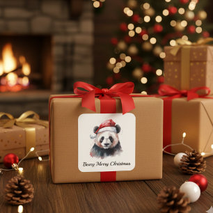 Holly Jolly Panda Bear, Brauch Quadratischer Aufkleber