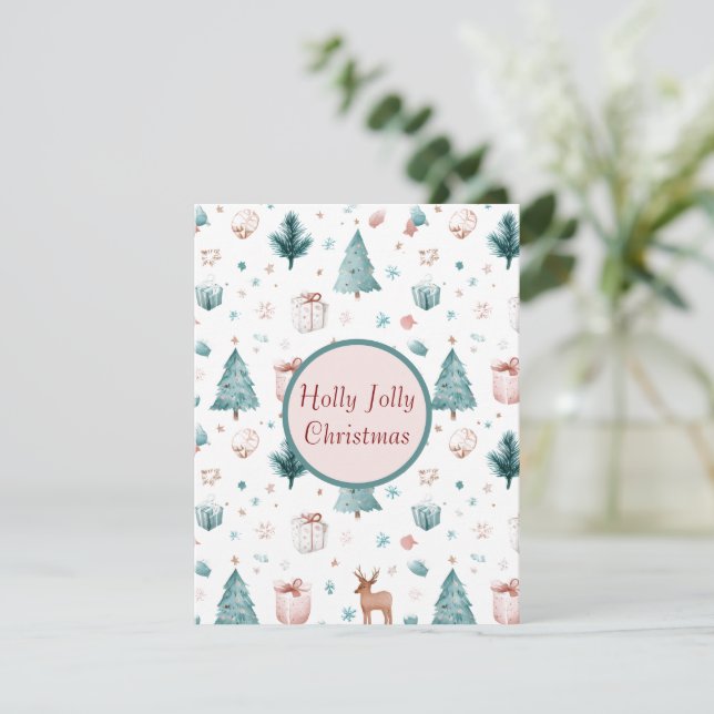 Holly Jolly Pastel Xmas Card Watercolor Design Karte (Stehend Vorderseite)