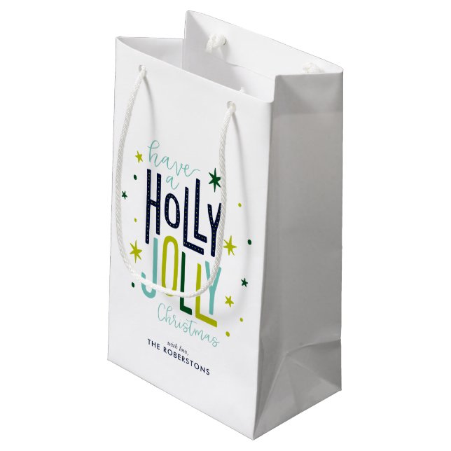 "Holly Jolly" Personalisierte Weihnachten Kleine Geschenktüte (Rückseite Schrägansicht)