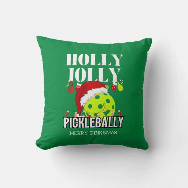 HOLLY JOLLY PICKLEBALLY Christmas Green Kissen (Vorderseite)