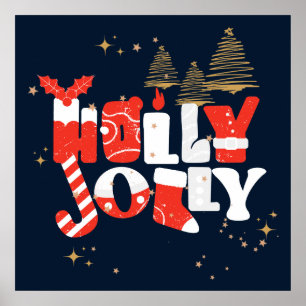 Holly Jolly Red White Gold Weihnachtsfest Poster