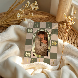 Holly Jolly Retro Checkered Christmas Arch Foto Folien Feiertagskarte