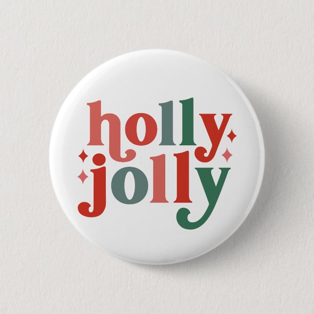 Holly Jolly - Retro Holiday Typografie Button (Vorderseite)