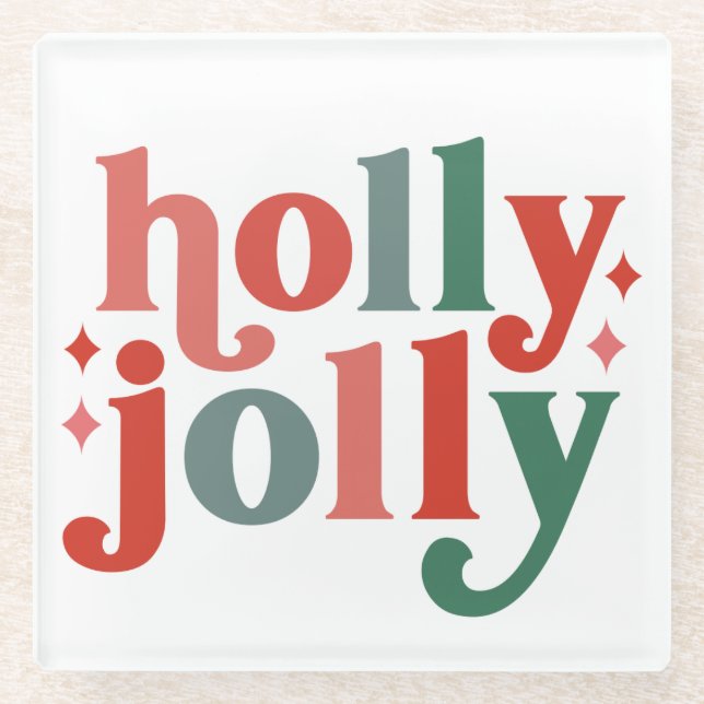 Holly Jolly - Retro Holiday Typografie Glasuntersetzer (Vorderseite)
