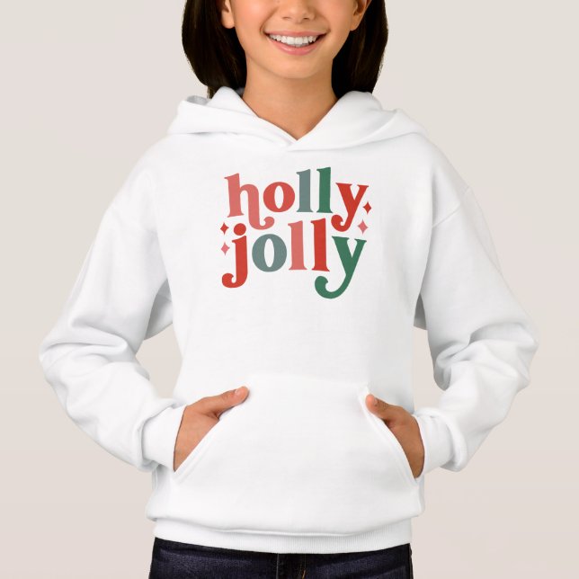 Holly Jolly - Retro Holiday Typografie Hoodie (Vorderseite)
