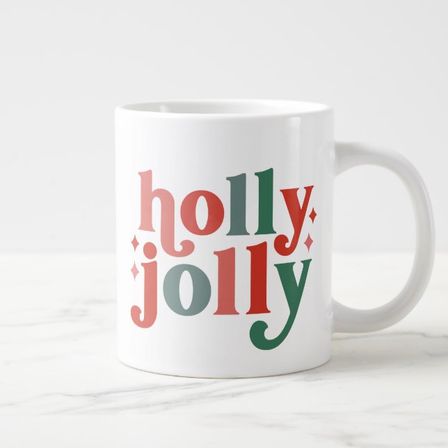 Holly Jolly - Retro Holiday Typografie Jumbo-Tasse (Rechts)