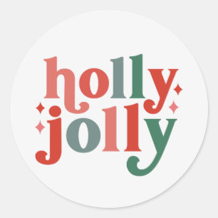 Holly Jolly - Retro Holiday Typografie Runder Aufkleber
