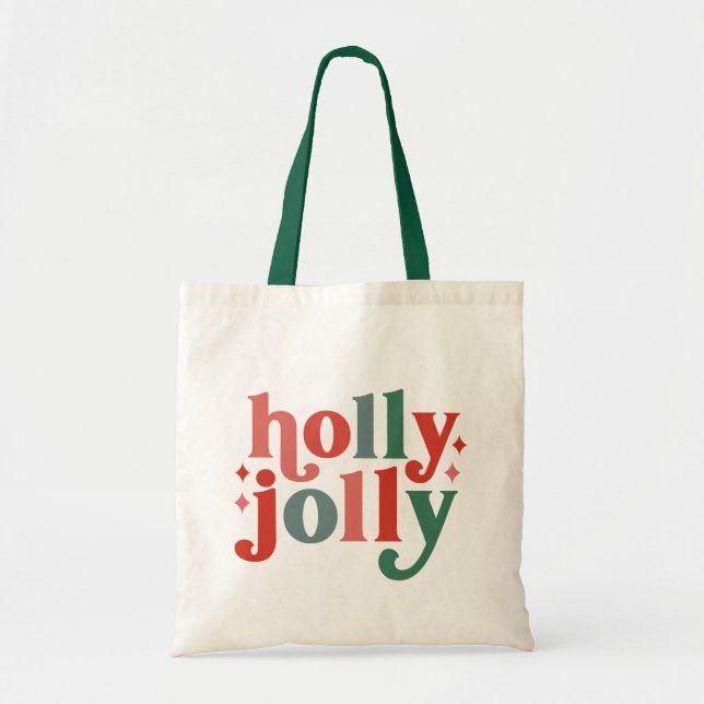 Holly Jolly - Retro Holiday Typografie Tragetasche (Vorne)