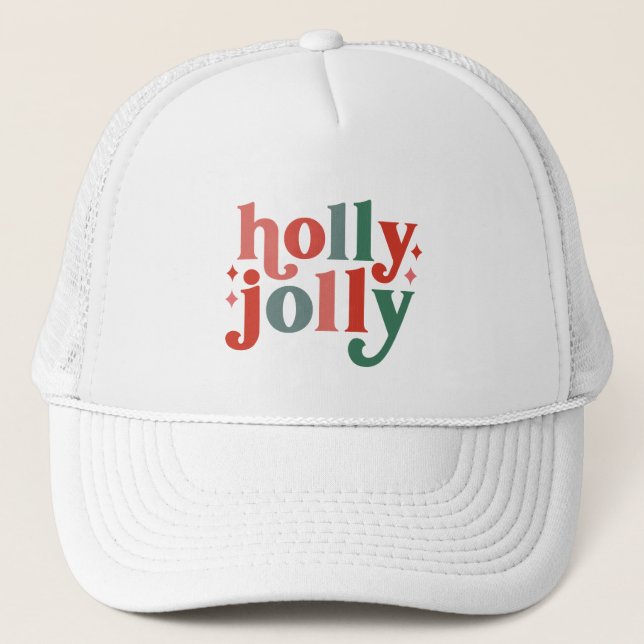 Holly Jolly - Retro Holiday Typografie Truckerkappe (Vorderseite)