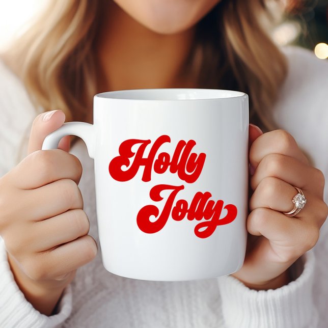 Holly Jolly Retro Red Cream Holiday Weihnachten Kaffeetasse (Von Creator hochgeladen)