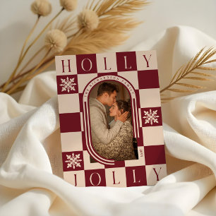 Holly Jolly Retro Schachbrett Christmas Arch Foto Feiertagskarte