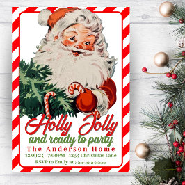 Holly Jolly Retro Vintag Santa Custom Christmas Einladung