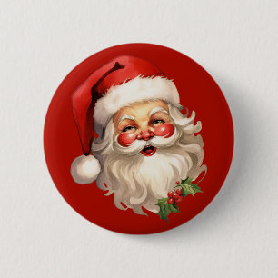 Holly Jolly Santa Claus Retro Button