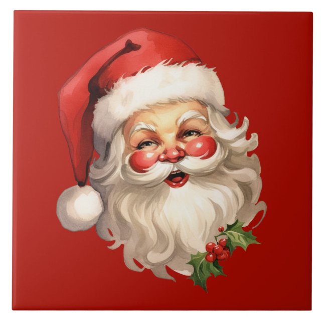 Holly Jolly Santa Claus Retro Fliese (Vorderseite)