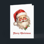 Holly Jolly Santa Claus Retro Weihnachten<br><div class="desc">Weihnachts-Weihnachtskarte mit einer fröhlichen Illustration eines Vintagen Weihnachtsmannes mit roten,  roten Wangen,  mit seiner klassischen roten Weihnachtsmannmütze und seinem großen weißen Bären. Der heilige Geist dieses Designs wird durch einen Hauch von Heiligenschein unterstrichen.</div>