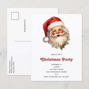 Holly Jolly Santa Claus Retro Weihnachten Einladungspostkarte