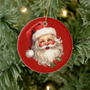 Holly Jolly Santa Claus Retro Weihnachten Keramik Ornament