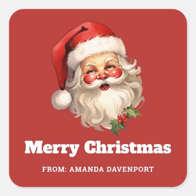 Holly Jolly Santa Claus Retro Weihnachten Quadratischer Aufkleber (Vorderseite)