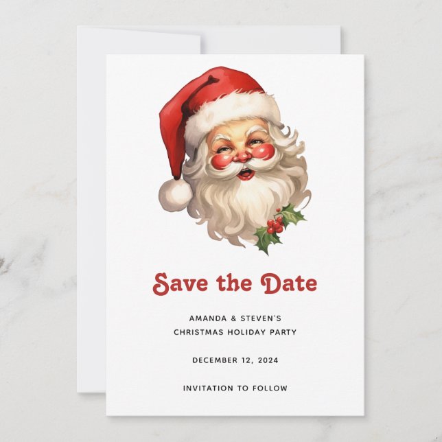 Holly Jolly Santa Claus Retro Weihnachten Save The Date (Vorderseite)