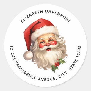Holly Jolly Santa Claus Retro Weihnachtsadresse Runder Aufkleber