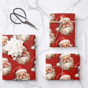 Holly Jolly Santa Claus Retro Weihnachtsmuster Geschenkpapier Set