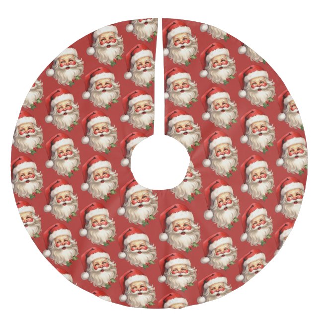 Holly Jolly Santa Claus Retro Weihnachtsmuster Polyester Weihnachtsbaumdecke (Vorderseite)