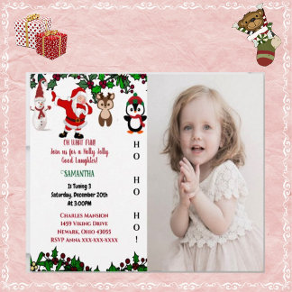 Holly Jolly Santa Snowman Weihnachten Geburtstag F Einladung