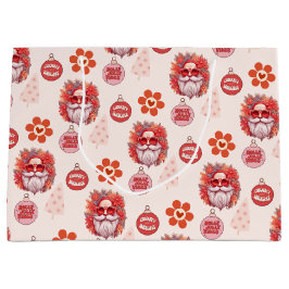Holly Jolly Santa Vibes Pink Retro Holiday Große Geschenktüte