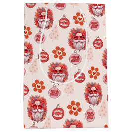 Holly Jolly Santa Vibes Pink Retro Holiday Mittlere Geschenktüte